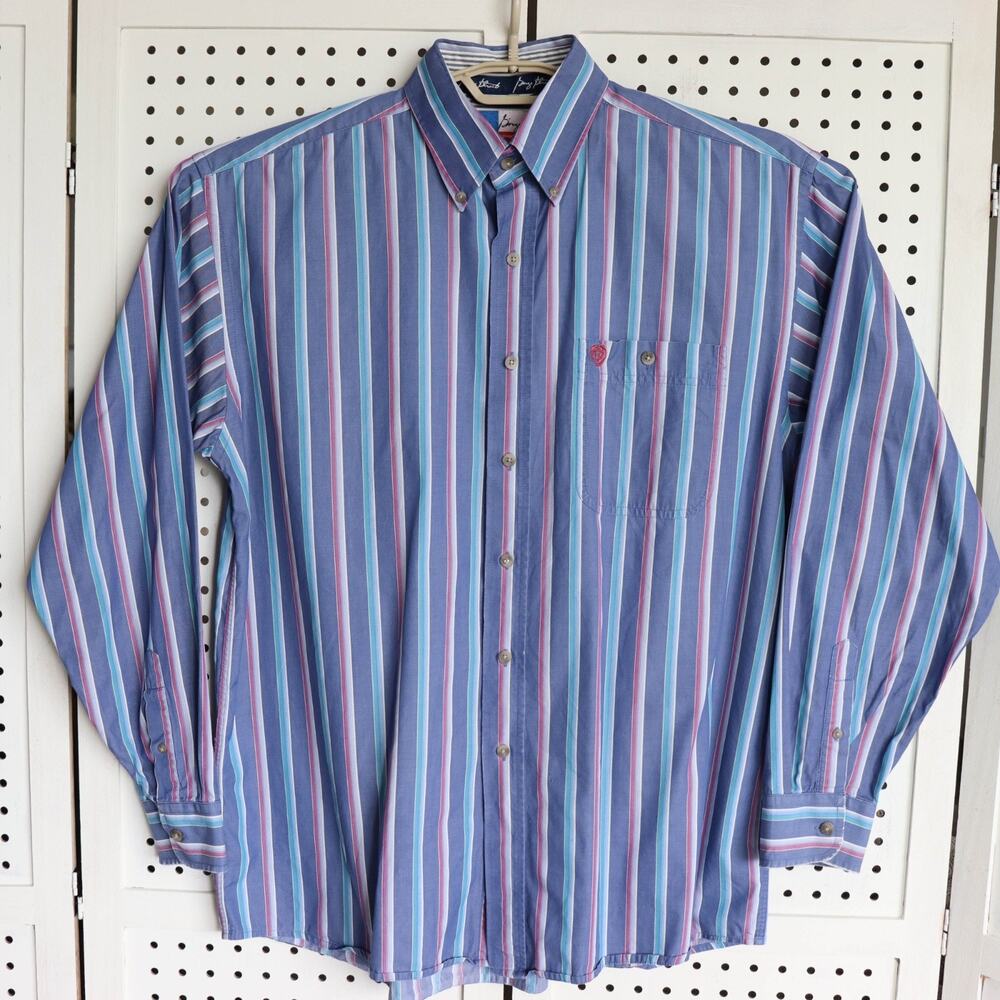 Wrangler George Strait Cowboy Cut Collection XL Blue Striped Button Down Shirt
